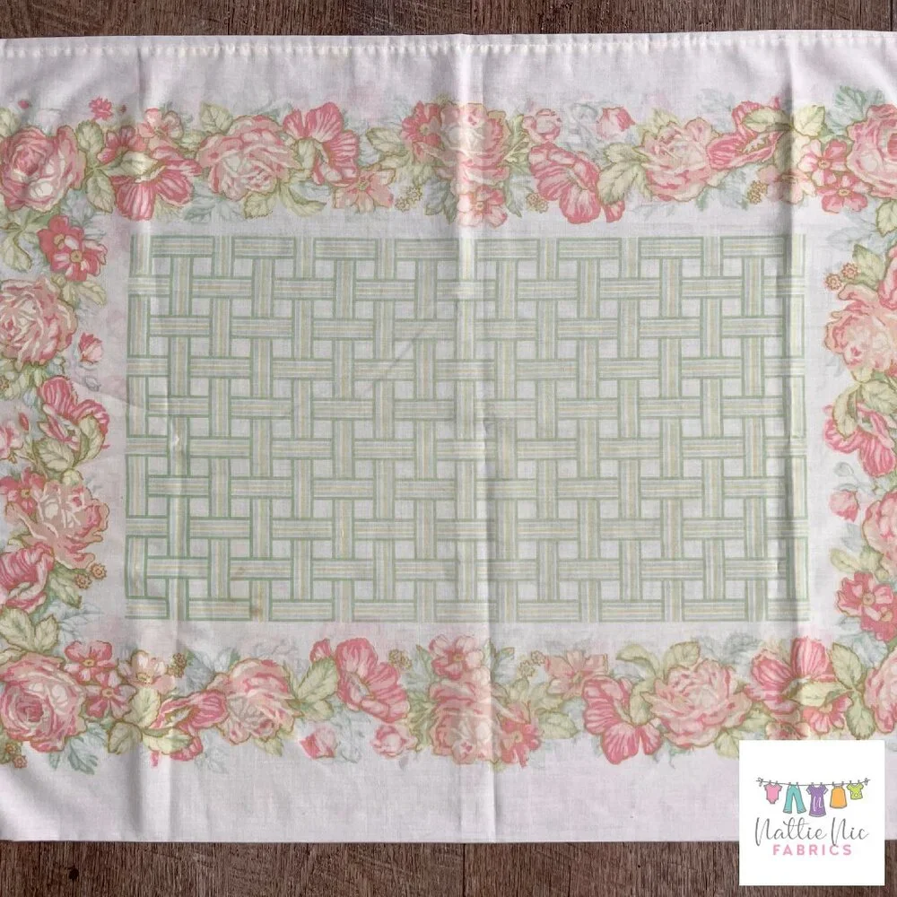 2 Vintage Pillowcases in pink and‎ green floral, Sears, Perma Prest